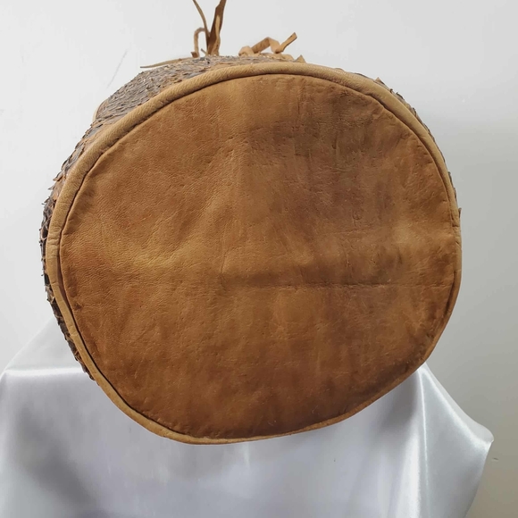 Vintage Snakeskin 1970s Brown Drawstring  Satchel Crossbody Handbag - Picture 5 of 10